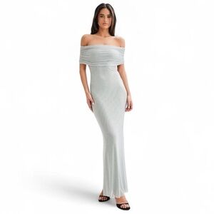 Meshki Off-Shoulder Maxi Dress in Silver Sequin Size XS